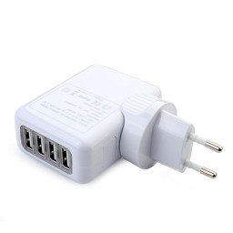 Four Port USB Universal EU Travel AC Power Adapter White - Click Image to Close